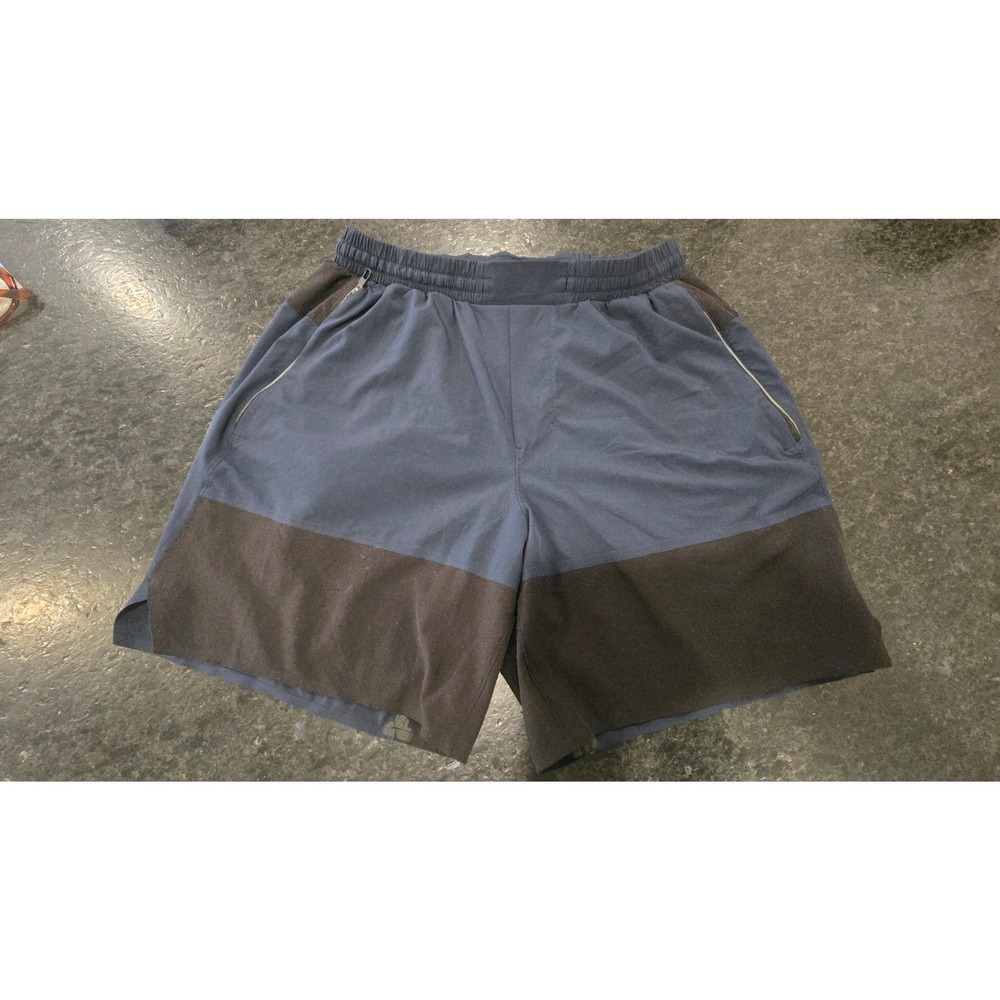 Athletic Shorts Men's Medium Blue Black Color Block Zip Pockets Athletic - Picture 2 of 7